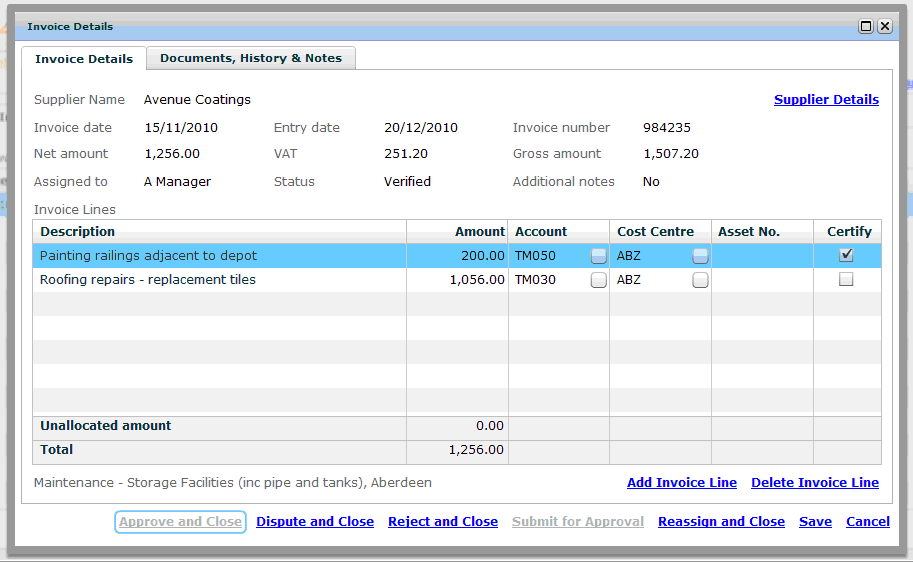 Invoice Details page