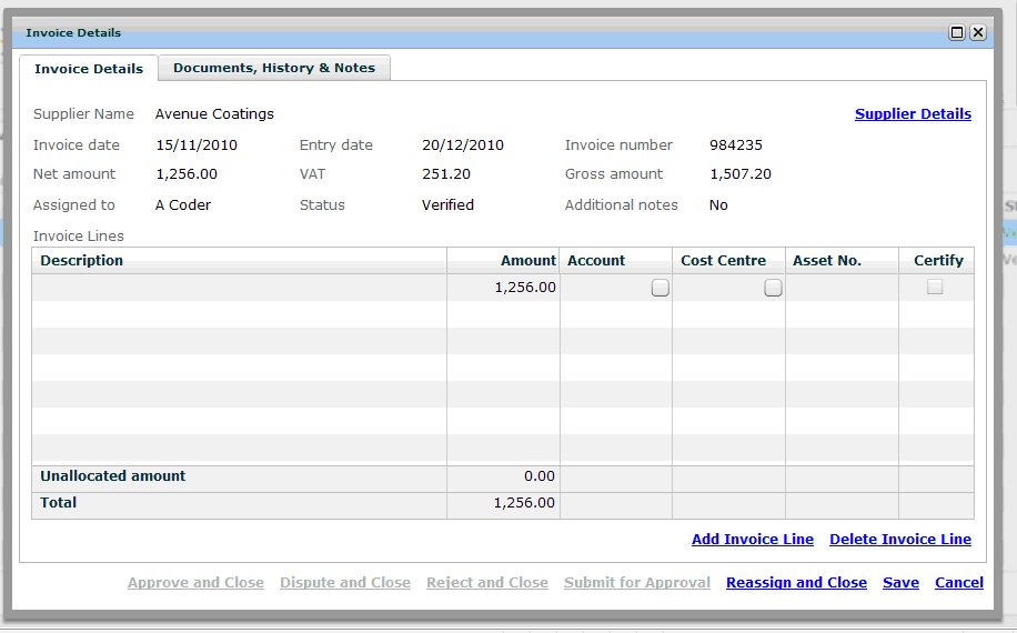 Invoice Details page