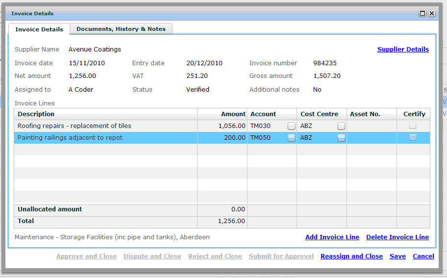 Invoice Details Invoice Line added
