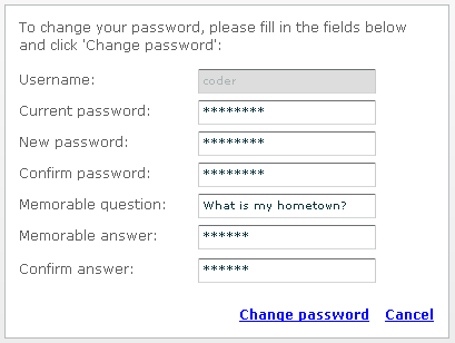 Change Password page