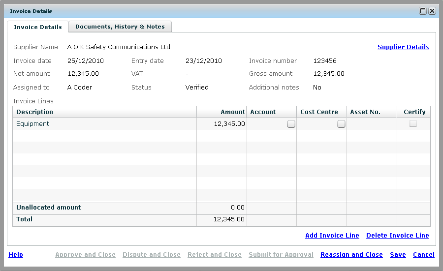 Invoice Details details tab