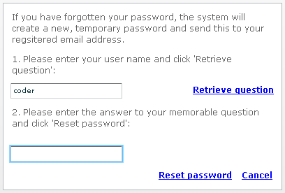 Reset Password page